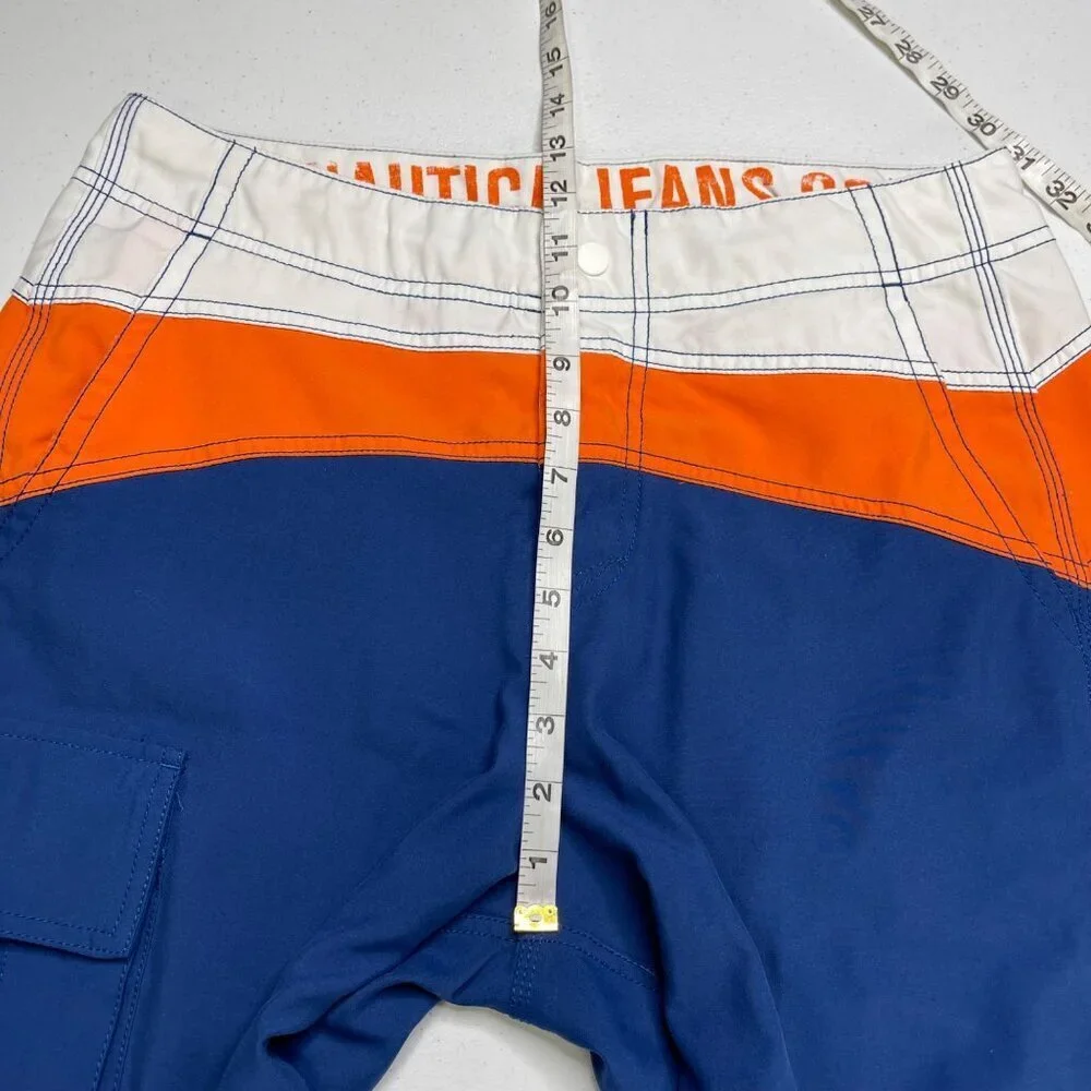 Nautica Retro Colorblock Board Shorts‎ Men's 32 Logo Surf Beach Vacation